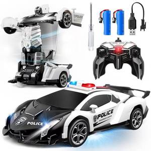 lot 6436 image: Gikimooy Transforming Remote Control Car, 2.4Ghz Transform Robot Toys for Boys 3-8 Years Old, 2 Rechargeable Batteries, RC Police Car with Lights, Deformation 360°Rotating Race Kids Toys Gifts