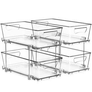 lot 6445 image: Simple Houseware 2 Tier Basket Drawer Cabinet Pull-Out Organizer, 2 Pack, Clear