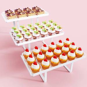 lot 6457 image: Bakzon 3 Pieces Cupcake Stand Holder, White Acrylic Dessert Table Display Set with Iron Support Legs for Birthday Candy Bar D�cor Weddings, Parties Events