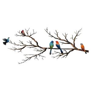 lot 6458 image: ESTART Metal Birds Wall Art, Metal Vivid Birds on Branch Silhouette Wall Decor Black Leaves with Bird Outdoor Hanging Wall Sculpture for Home Balcony Garden (Classic Color, Large)