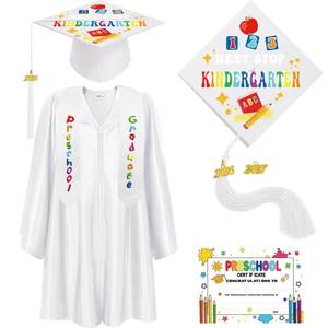 lot 6459 image: Bokon 4 Pcs 2026 Kindergarten Preschool Graduation Cap and Gown with Tassel Graduation Stole and Certificate for Toddler Kids(27,Bright White)