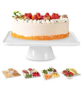 lot 6461 image: cikiciki 12.5 Square Ceramic Cake Stand 5-in-1 - White Pedestal Serving Platter for Wedding Birthday Party Baby Shower, Dessert Cupcake Fruit Display Stand, Multifunctional Kitchen Centerpiece