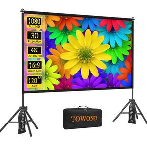 lot 6462 image: TOWOND Projector Screen with Stand,120 inches Indoor Projector Screen Outdoor Portable 169 4K HD Rear Front Projection Movie Screen with Carry Bag Wrinkle-Free Design for Backyard Theater