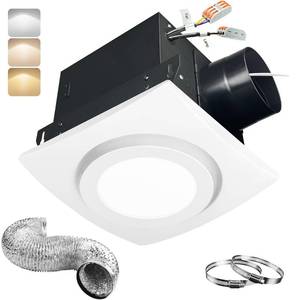 lot 6467 image: Rysmirs 88CFM 1.0 Sone Bathroom Exhaust Fan with Light, Ultra-Quiet Bathroom Vent Fan Extractor with 6FT Flexible Ducting Hose and Clamps, Ceiling Mount Ventilation Shower Bath Fan
