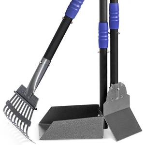 lot 6493 image: Heeyoo Dog Pooper Scooper, Dog Poop Tray and Rake Set, Pet Waste Removal Scoop with Long Adjustable Sectional Stainless Handles