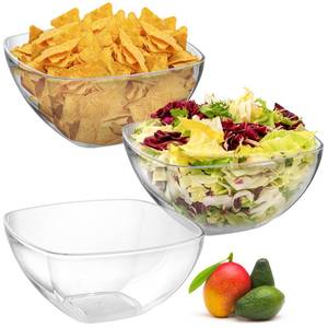 lot 6496 image: TOPZEA Set of 3 Clear Plastic Serving Bowls for Party, 94oz Acrylic Large Salad Mixing Bowl Set Kitchen Reusable Snacks Bowl for Fruit Chips Dips Popcorn, Break-Resistant