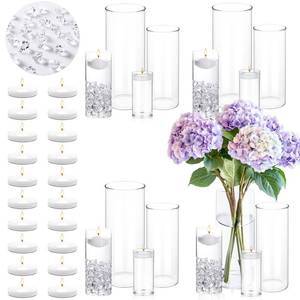 lot 6511 image: FFUW 20 PCS White Floating Candles and 16 PCS Glass Vases for Centerpieces with 400 Fake Ice Acrylic Rocks Vase Filler Floating Candle Centerpieces for Tables Party Wedding Home Decoration