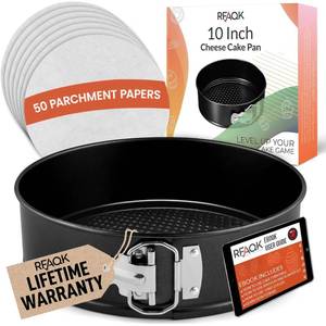 lot 6521 image: RFAQK 10 Inch Springform Pan Nonstick Leakproof - Spring Form Pan for Cheesecake with Removable Bottom, Include 50pcs Parchment Paper, Recipe E-Book - Perfect for Baking Cheese Cakes, Pizzas, & More