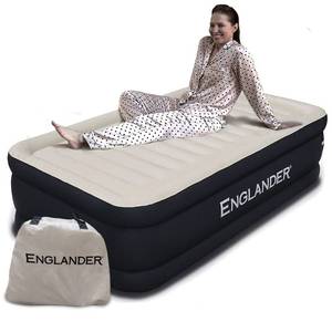 lot 6528 image: Englander Twin Air Mattress - Double High, 300 LB Capacity Luxury Camping Mattress with Built-in Pump, Waterproof and Microfiber