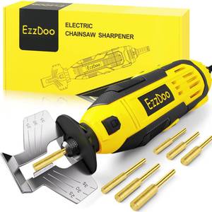 lot 6538 image: EzzDoo Electric Chainsaw Sharpener Kit with 6 Titanium-Coated Diamond Bits - Handheld Chain Saw Sharpener Tool for All Chains - No Removal Required, Easy and Fast Chainsaw Sharpening Kit