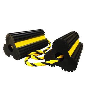 lot 6544 image: ROBLOCK Heavy Duty Wheel Chocks, Rubber Wheel Block Non-Slip Base with Nylon Rope Yellow Reflective Tape - 1 Pair Black, Wheel Stoppers for Travel Trailers, RV, Aircraft, Car, Camper, Truck