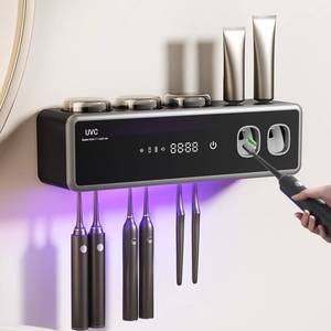 lot 6549 image: POPZJXDM Toothbrush Holders for Bathrooms,Electric Toothbrush Holder Wall Mounted - 6 Brush3 Cup,Automatic Toothpaste Dispenser & Hot Dry,Smart Cleaning,Bathroom Storage Upgrade (Black)