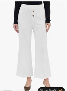 lot 6566 image: EXLURA Womens Stretchy Work Capri Pants Elastic Waist Business Casual Flare Cropped Trousers Cotton Yoga Leggings Pockets XS