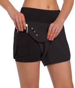 lot 6571 image: Ksmien Womens 2 in 1 Running Shorts - Lightweight Athletic Workout Gym Yoga Shorts Liner with Phone Pockets Black