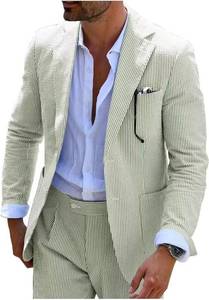 lot 6588 image: Mrbuerly Mens Sage Green Seersucker Summer Suit Grooms Sear Sucker Suit for Wedding Mens Formal Suits Slim Fit XXXL