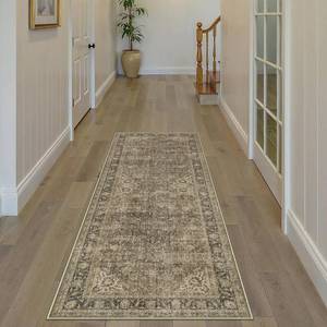 lot 6598 image: WondRg 2x6 Washable Runner Rug Brown Vintage Non Slip Soft Low Pile Hallway Kitchen Rug Distressed Oriental Carpet for Laundry Bathroom Bedroom Living Room Home Decor