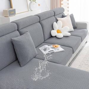 lot 6605 image: Smiry Waterproof Couch Cushion Covers, Stretch Jacquard Thick Sofa Cushion Covers, Washable Seat Slipcover Elastic Furniture Protector for Pets, Kid (Chaise Cover, Light Grey)