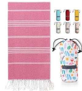 lot 6606 image: BAY LAUREL Turkish Beach Towel with Travel Bag 39 x 71 Quick Dry Sand Free Lightweight Large Oversized Towels Light