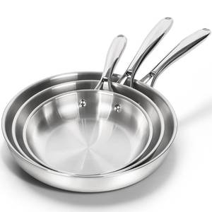 lot 6607 image: MICHELANGELO 1810 Stainless Steel Frying Pan Set,  9.5  11 Cooking Pans, Triply Base Stainless Steel Pan Set with Ergonomic Handle, Induction Compatible 2pcs