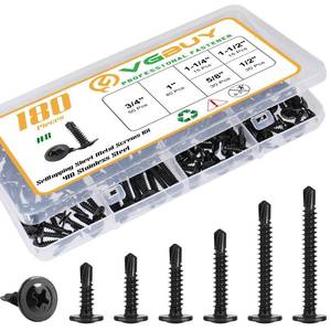lot 6629 image: VGBUY 180Pcs #8 Self Tapping Screws Assortment Kit, 410 Stainless Steel Self Drilling Screws for Metal, 6 Sizes (12, 58, 34, 1, 1-14, 1-12) Modified Truss Head Sheet Metal Screw Black