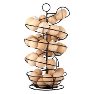 lot 6635 image: QUTREY Black Metal Egg Skelter with Storage Basket, Spiral Design Egg Holder for Large Egg for Countertop, Kitchen