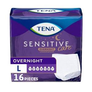 lot 6641 image: TENA Sensitive Care Overnight Incontinence Underwear for Women, Large (Waist Sizes 32in-42in), Better Fit, 16 Count