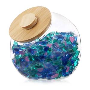 lot 6674 image: Sumnacon Laundry Pods Container with Wooden Lid, Wide Mouth Laundry Room Organization Containers Plastic Food Storage Jar for Pantry Versatile Candy Jar or Cookie Containers for Kitchen