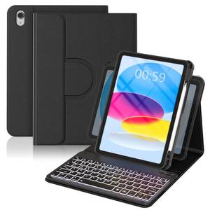 lot 6685 image: YBING for iPad A16 Case with Keyboard 11th &10th Generation, 360 Rotation Magnetic Cover with 7-Color Backlit Wireless Detachable Keypad with Pencil Holder for iPad 11th 202510 Gen 10.9 2022 (Black)