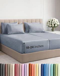 lot 6691 image: Extra Deep Split King Sheet Set - 7 Piece Breathable and Cooling Sheets - Hotel Luxury Bedding for Women, Men, Kids & Teens - Secure Fit - Soft and Wrinkle Free - Extra Deep Pockets - Heathered Blue