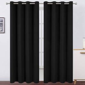 lot 6693 image: LEMOMO Blackout Curtains 52 x 84 inches Long Black Curtains Set of 2 Panels Thermal Insulated Room Darkening Curtains for Bedroom