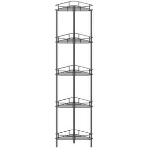 lot 6700 image: HuggieGems 5 Tier Floor Standing Corner Shower Caddy Organizer Shelf with Hooks, Bathroom Shelves Stand Rack, Black