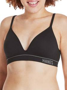 lot 6708 image: Hanes Womens Originals Contour Wireless, Seamless Rib Bralette, ComfortFlex Fit, Black, Medium