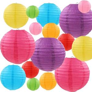 lot 6710 image: LURICO 16 Pcs Colorful Paper Lanterns (Multicolor,Size of 4, 6, 8, 10) - ChineseJapanese Paper Hanging Decorations Ball Lanterns Lamps for Home Decor, Parties, and Weddings