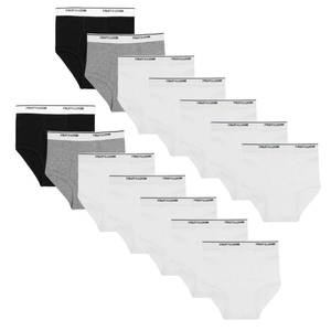lot 6726 image: Fruit of the Loom Big Tag Free Cotton Briefs (Assorted Colors), Boys 14 Pack BlackWhiteGrey, Large