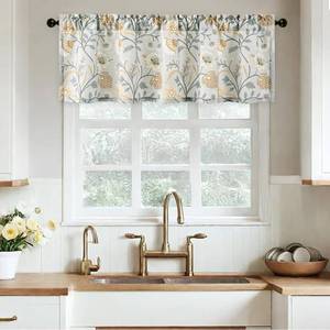 lot 6728 image: Leeva Kitchen Valances for Windows, 1 Panel Linen Textured Decorative Valance Window Treatment for Farmhouse, Light Filtering Rod Pocket Drapery, W 60 x L 18 Inches