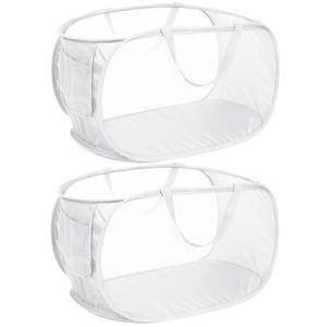 lot 6731 image: Strong Mesh Pop Up Laundry Basket, Collapsible Laundry Hamper with Side Pocket, Foldable Clothes Hamper with Durable Reinforced Handles for Laundry, Bathroom, Kids Room, Dorm or Travel 2 Pack White