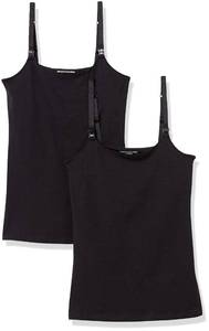 lot 6735 image: Amazon Essentials Womens Maternity Nursing Tops, Pregnancy Clothes with Adjustable Straps and Built-in Shelf Bra, Pack of 2, Black, Large