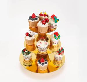 lot 6744 image: YLDW 3-Tier Cupcake Stand, Gold Cardboard Cake Stand Holder, Tiered DIY Cupcake Stand Tower for Dessert Table Displays, Birthday Theme Party Favors Decoration, Floral Tea Party, 12 W x 12.8 H