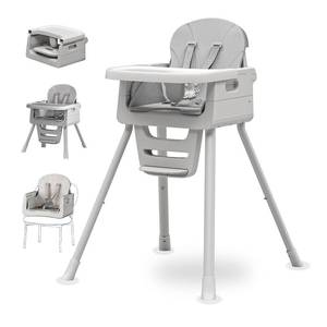 lot 6771 image: Portable 3 in 1 High Chairs for Babies and Toddlers, Convertible Baby Feeding Chair with Tray, Easy Clean Baby High Chair for Toddler with Foot Rest, Infant Highchairs & Booster Seats with Cush Grey