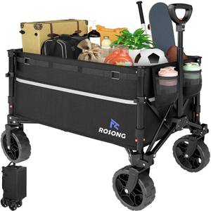 lot 6773 image: ROSONG Collapsible Wagon Cart with Wheels Foldable - Folding Utility Heavy Duty Wagons Carts for Grocery Sports Garden Shopping Camping Wheelbarrows (Black, 120L)