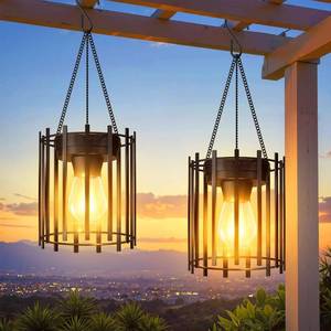 lot 6777 image: KOOPER Solar Lanterns Outdoor Waterproof, Upgraded Bright Hanging Solar Lights Outdoor Lanterns Decorative, Auto ONOff Metal Hanging Lantern Lights for Proch Yard Patio Garden Decor 2 Pack