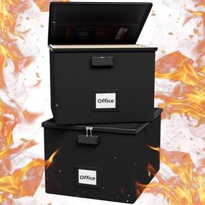 lot 6781 image: 2 Pack Fireproof Document Box File Organizer - Portable Waterproof Fire Safe Locking Filing Storage Box with Handle for Hanging Letter Size Folder Important Document