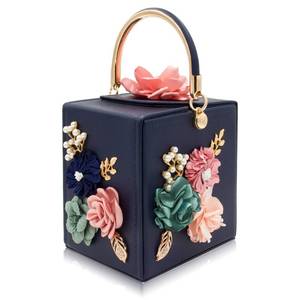 lot 6790 image: Milisente Evening Clutch Bag for Women Floral Square Box Evening Bags Crossbody Shoulder handBags Flower Wedding Clutch Purse(Navy Blue)