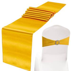 lot 6796 image: Hosuly 50 Pcs Gold Chair Sash Bow with 10 Pcs Satin Table Runner Spandex Chair Sash with Buckle Slider Satin Silk Runner for Wedding Graduation Ceremony Banquet Hotel Party Rectangle Round Table Decor