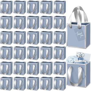 lot 6813 image: Yeaqee 50 Pcs Mini Metallic Paper Gift Bags with Handles 4x2.75x4.5 Tiny Small Gift Bags with Thank You Tag for Wedding Graduation Birthday Party Return Gifts Jewelry Business (Dusty Blue,Silver)