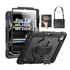 lot 6819 image: SEYMAC Case for iPad Pro 13 Inch M5 2025  M4 2024, Heavy Duty Shockproof Protective Case with Screen Protector, 360° Rotating Stand, HandShoulder Strap and Pen Holder, Black