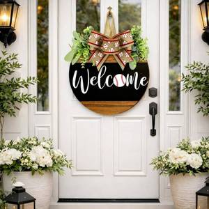lot 6824 image: Threehoney Baseball Door Sign Decorations Baseball Welcome Wreath for Front Door with Burlap Bow 11.8 Inch Farmhouse Wooden Sports Doors Hanger for Front Porch Outdoor Rustic Decorations