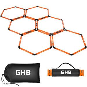 lot 6829 image: GHB Hex Agility Rings Speed Rings with Carrying Bag 6 Set Portable Hexagon Rings, Agility Ladder for Agility Footwork Training (Orange)