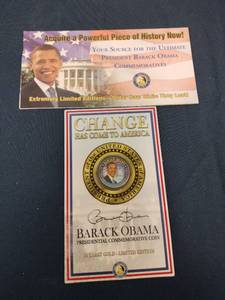lot 61584 image: 24-karat gold-layered Franklin Mint commemorative coin featuring President Barack Obama