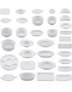 lot 1153 image: Miniature White Plastic Dollhouse Kitchen Dinnerware Set - 33 ct